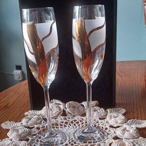 Czech Rebulic Cyrstal Flutes - Art glass decorated
